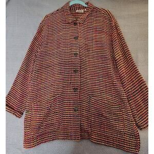 Vintage Chicos Design Silk Blazer Jacket Womens 2 L Herringbone‎ Retro 80s 90s